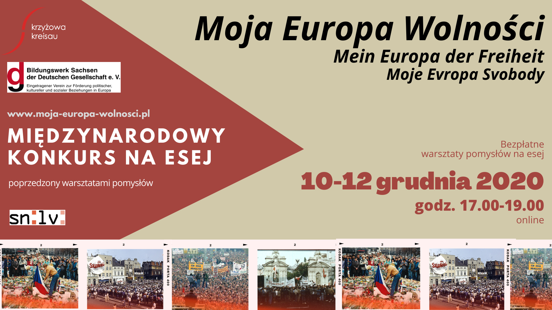 Moja Europa Wolności. Międzynarodowy Konkurs na Esej. Warsztaty pomysłów online - 10-12.12.2020